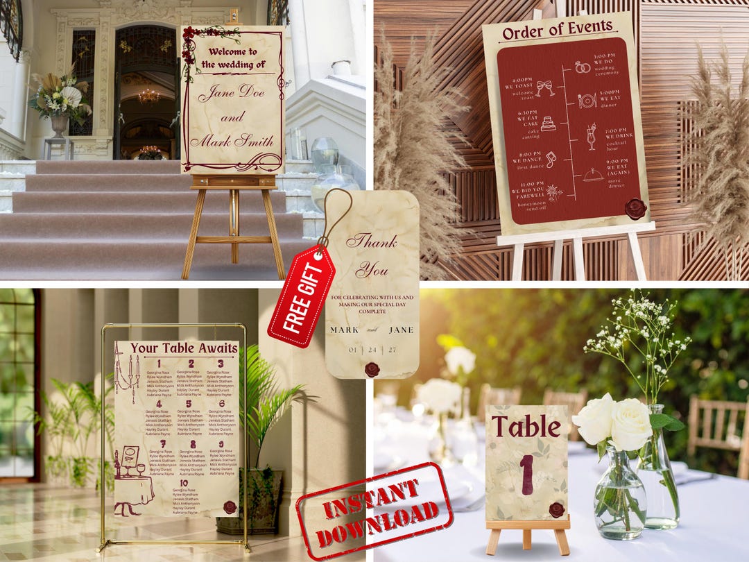 Medieval Wedding Sign Bundle, Parchment Style Seating Chart, Welcome ...