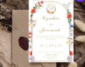 Wildflower Wedding Invitation Suite, Watercolor Floral Garden Template (Digital Download, Edit in Canva)