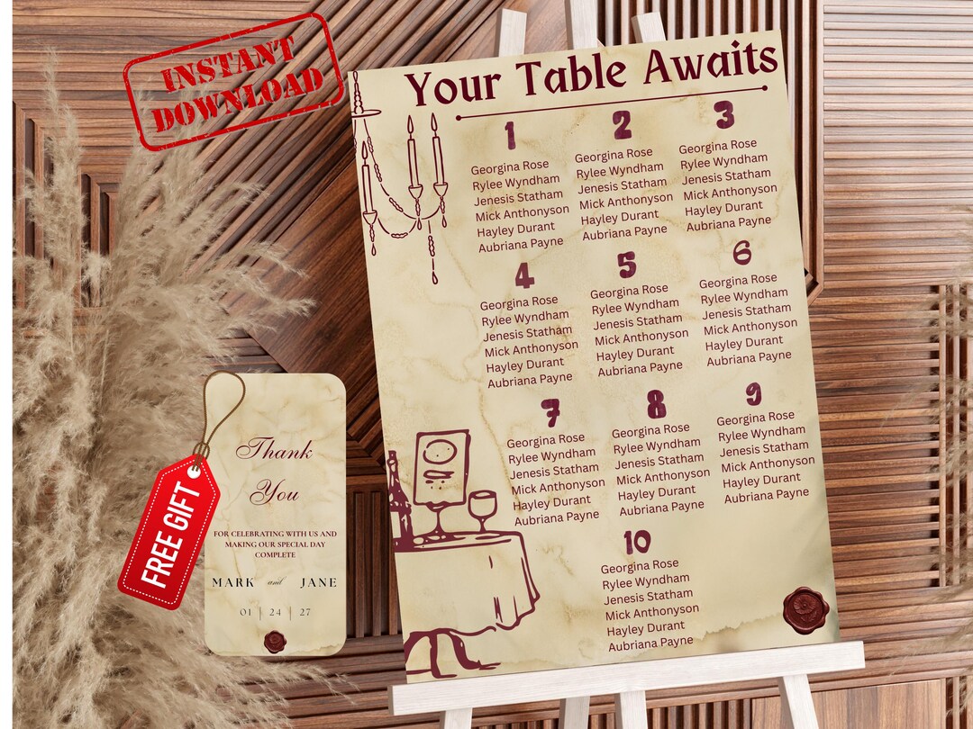 Medieval Wedding Seating Plan and Table Numbers Template, Renaissance ...