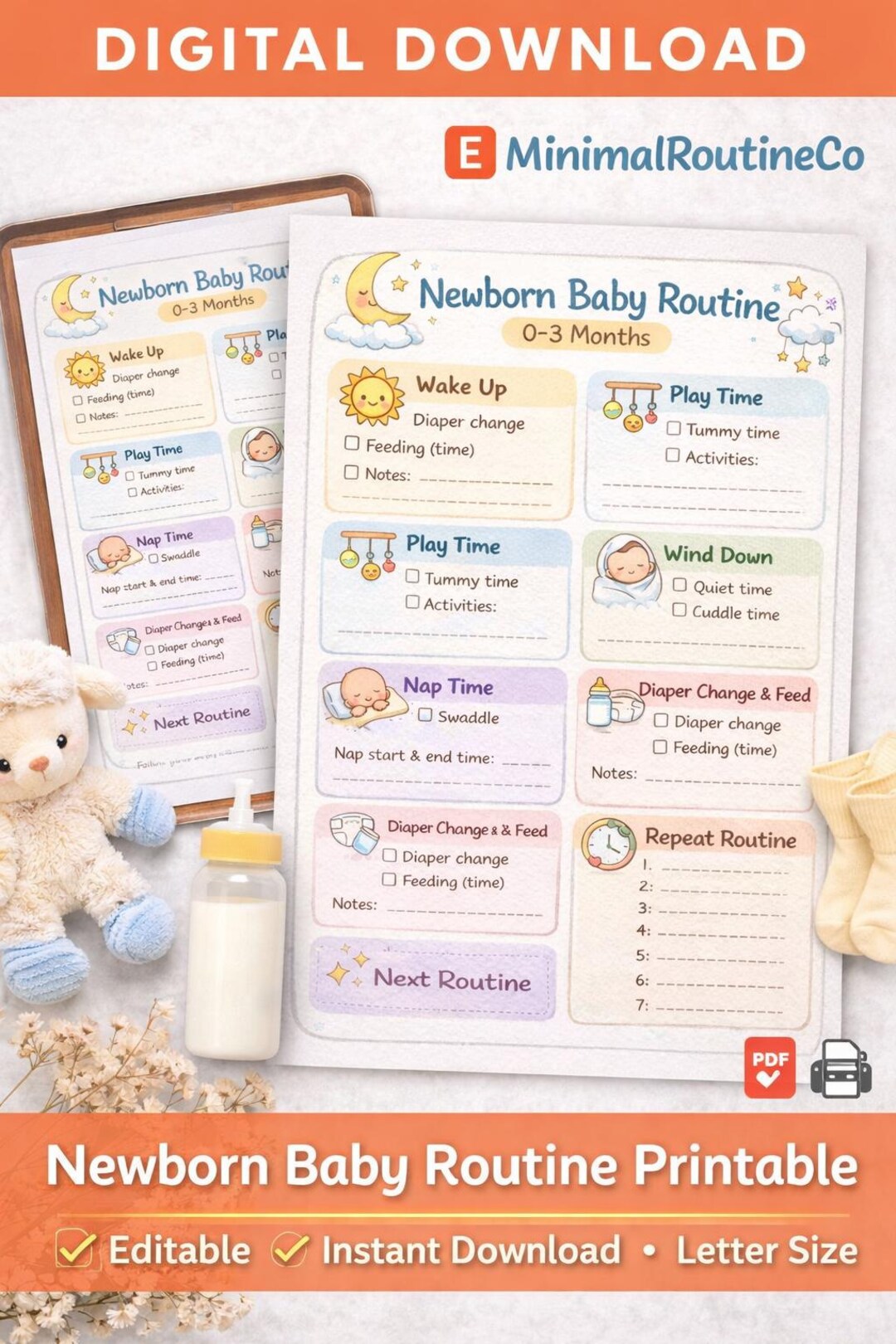 Newborn Routine Pdf Newborn Routine Chart 0-3 Months | Baby Daily Schedule (instant ...