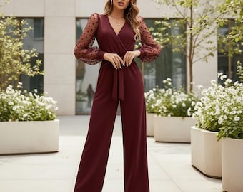 Brautparty Jumpsuit Frauen Hochzeitsgast Mesh Jumpsuit Outfit Weites Bein, formelle Frauen tragen schickes Sommer Outfit Abendkleid Overall