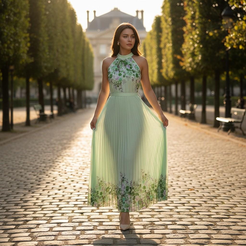 slim fit dress slacks Zapaka Women Green Floral Bridesmaid Dress Sheath Cowl Neck Printed Spaghetti Straps Wedding Guest Dress, Green Flower / US4 main image 0