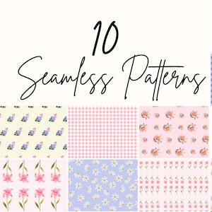 10 Seamless Patterns Bundle, Digital Paper Pack, Colorful Repeat Patterns, Scrapbook Background, Surface Pattern Design, PNG Download