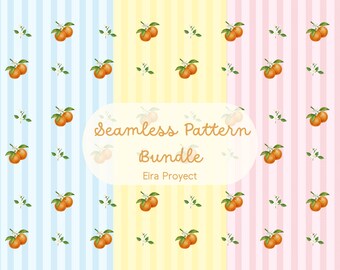 Bundle Orange Blossom Seamless Pattern, 3 Colors Citrus Digital Paper Set, Coquette Fruit Fabric Design, Cottagecore Summer PNG Pack