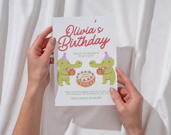 Crocodile Birthday Invitation Template Editable Canva, Cute Alligator Party Invite Printable, Fun Kids Birthday Digital Download