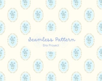 Coquette Floral Cameo Seamless Pattern, Blue Forget Me Not Digital Paper, Cottagecore Fabric Design, Bridal Shower Scrapbooking PNG