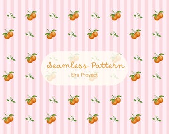 Pink Orange Blossom Seamless Pattern, Coquette Citrus Digital Paper, Striped Fruit Fabric Design, Blush Summer Scrapbooking PNG