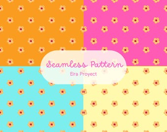 Bundle Tropical Hibiscus Seamless Pattern, 4 Colors Digital Paper Set, Hawaii Floral Fabric Design, Summer Scrapbooking PNG Pack