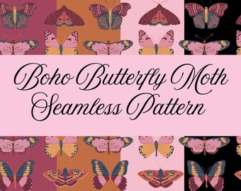 Boho Butterfly Moth Seamless Pattern | Cottagecore Vintage Insect | Digital Paper Bundle | Repeat Pattern | 4 Colorways | Fabric Design |