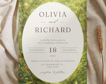 Enchanted Forest Wedding Invitation Editable Canva | Woodland Botanical Invite Printable, Fairytale Garden Wedding PNG