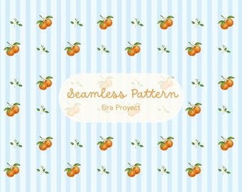 Blue Orange Blossom Seamless Pattern, Coastal Citrus Digital Paper, Striped Fruit Fabric Design, Baby Blue Summer Scrapbooking PNG