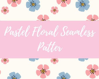 Pastel Floral Seamless Pattern | Pink Blue Flower Digital Paper, Cottagecore Fabric Design, Baby Shower Scrapbooking PNG Repeat