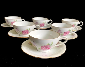 Fine Bohemian China Tea Cup and Saucer Set  6 -Czechoslovakia