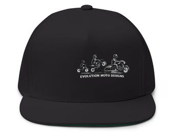 Evolution Moto Brand Sketch Flat Bill Cap | Embroidered Riders Logo