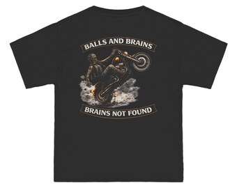 2X-6X sizes Balls and Brains motorcycle graphic T-shirt | Brains Not Found back print