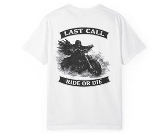 Last Call Ride or Die T-shirt | Biker Grim Reaper Motorcycle Design