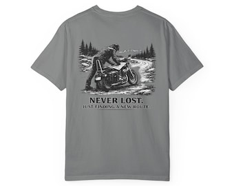 Never Lost motorcycle shirt | T-Shirt, vintage rider graphic, road trip slogan