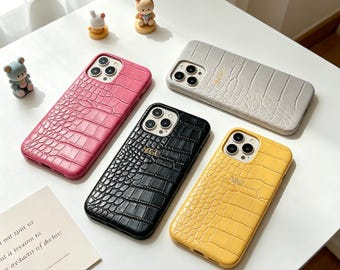 Personalized Crocodile Embossed iPhone Case | Custom Name Phone Cover, Shockproof Protection