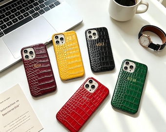 Personalized Crocodile Leather Pattern iPhone Case with Name | Embossed Texture Phone Cover | Shockproof Stylish Protective Case