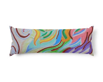 Almohada corporal de diseño original y colorido con arte abstracto "La Dama de las Lámparas"