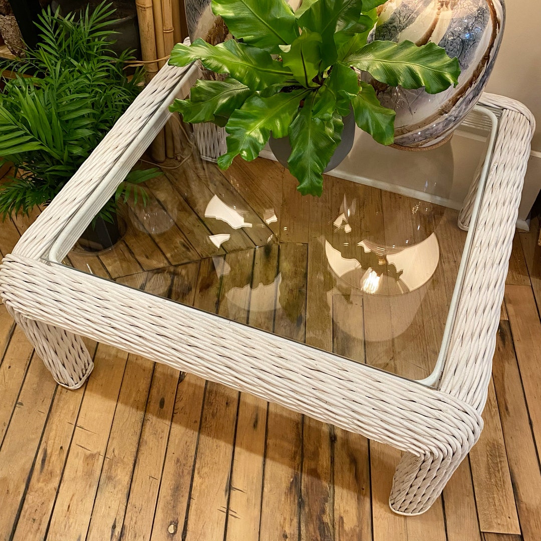 White Wicker Coffee Table Etsy