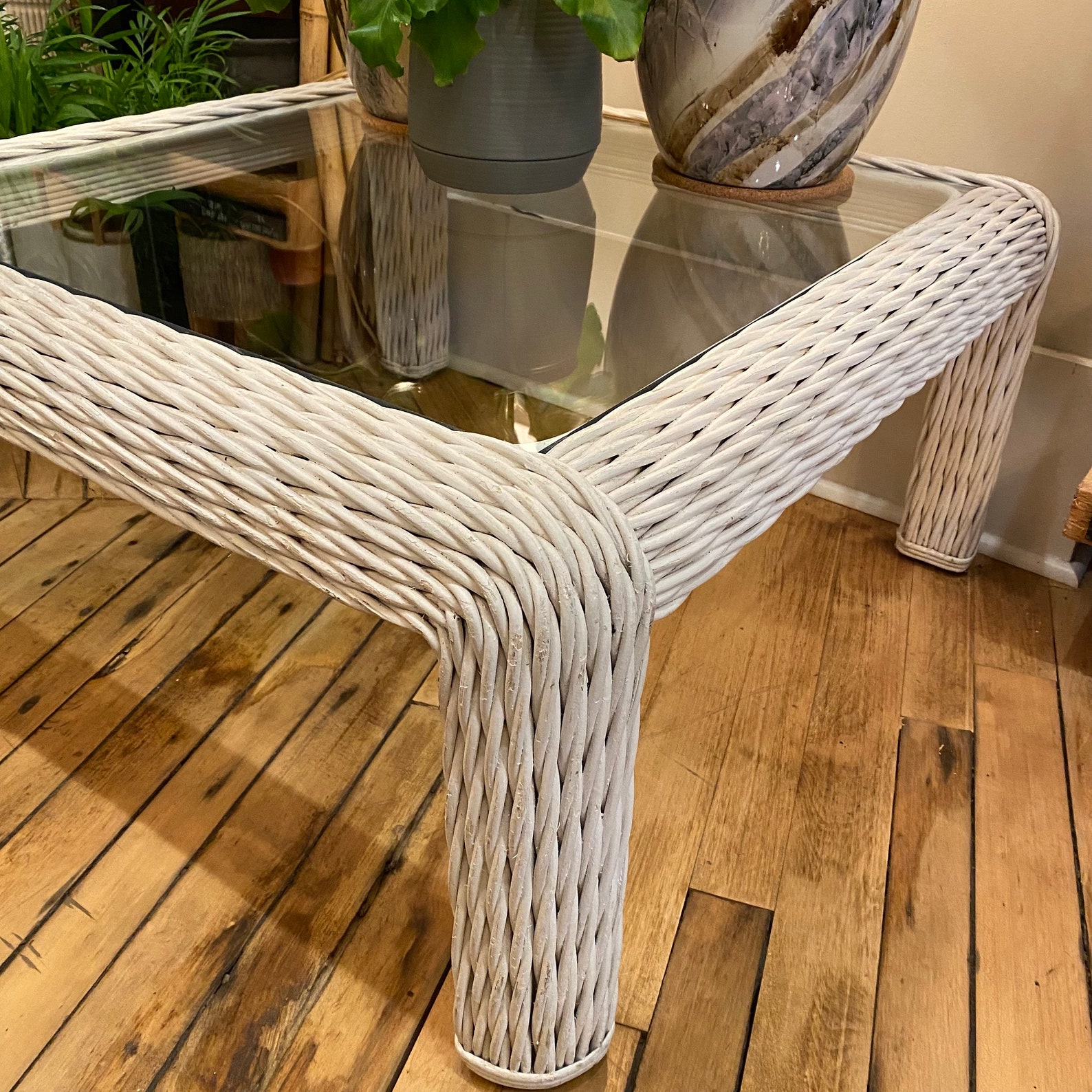 White Wicker Coffee Table Etsy