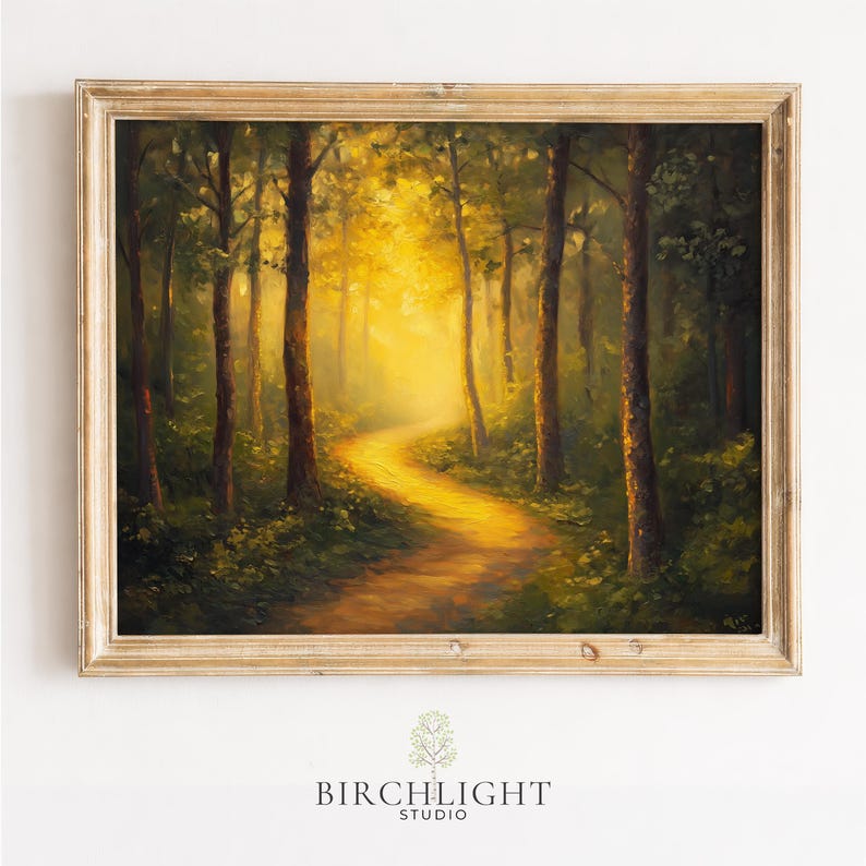 Enchanted Forest Pathway Painting, Serene Cottagecore Landscape Art ...