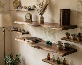 Live Edge Walnut Floating Shelf, Wood Wall Shelf, Natural Edge Walnut Decor, Custom Size Wood Shelving, Rustic Floating Shelf, Walnut Wood
