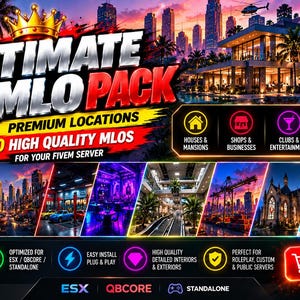 Ultimate MLO Pack FiveM 50 maps houses shops clubs Esx Qbcore standalone GTA 5 RP