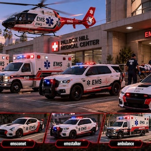 Paquete de vehículos EMS FiveM ambulancias y helicóptero Esx Qbcore independiente GTA 5 RP