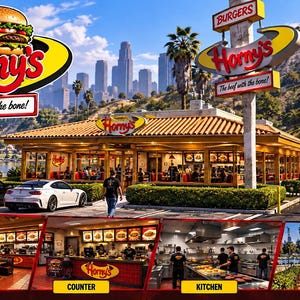 Hornys Burger FiveM MLO Mirror Park interior del restaurante Esx Qbcore mapa independiente de GTA 5 RP