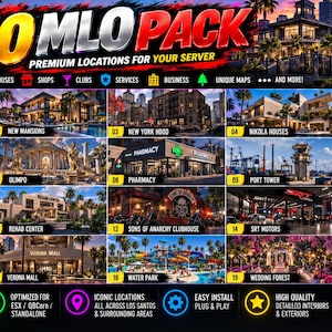 20 MLO Pack FiveM Häuser Shops Clubs Karten Bundle Esx Qbcore Standalone GTA 5 RP