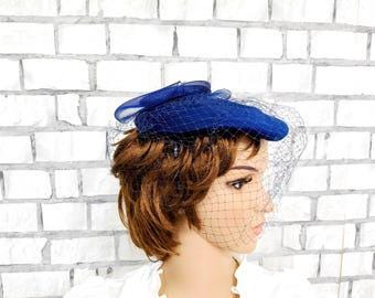 Vintage Fascinator, Federhut, marineblau: Derby, Tea Party, Hochzeit Haarband