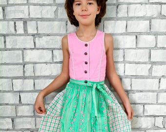 vintage  4T pink neon Floral Dirndl Dress kids Oktoberfest bavarian Festival Folk  dress