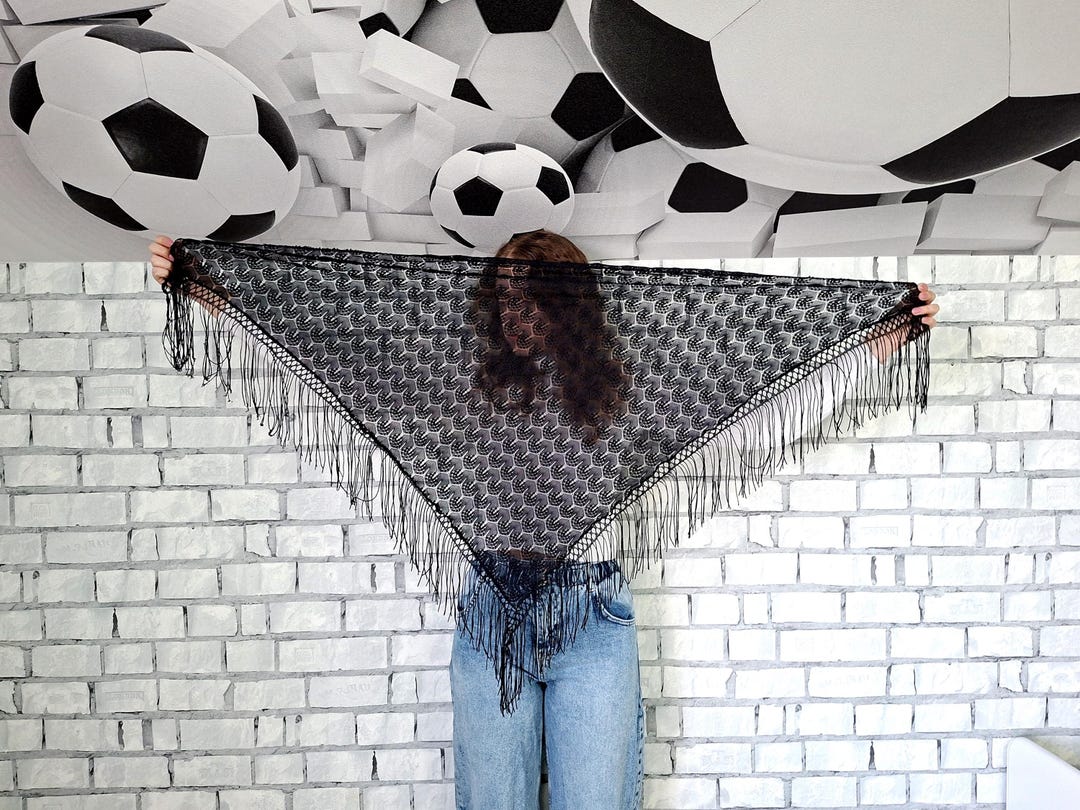 Vintage Black Fringe Triangle Shawl Flamenco Cover up Boho Bridal ...
