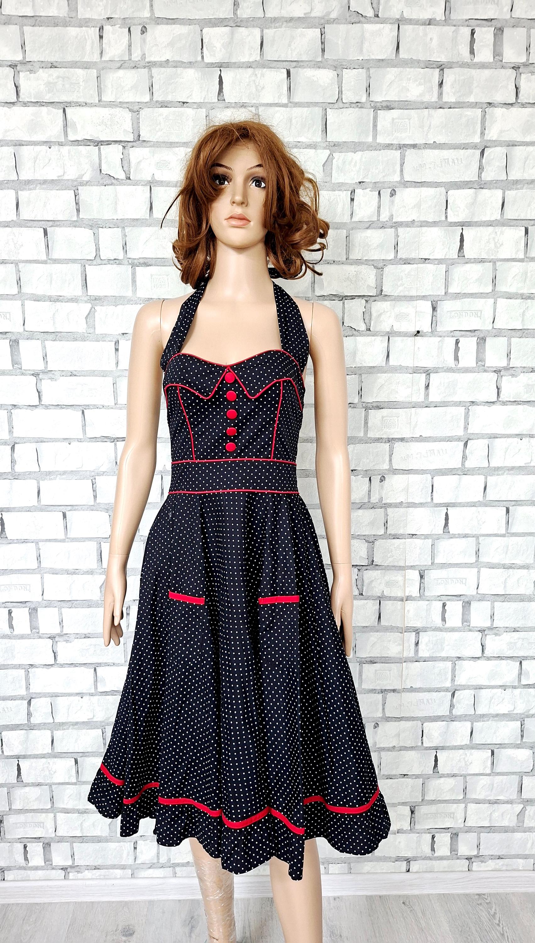 fitted lace wedding dress 1950s Red Polka Dot Halter Swing Dress with Pockets