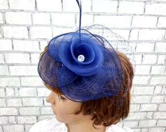 Fermaglio per fascinator semplice blu navy vintage, cappello da sposa Kentucky, decorazione per capelli da sposa, modisteria da sposa
