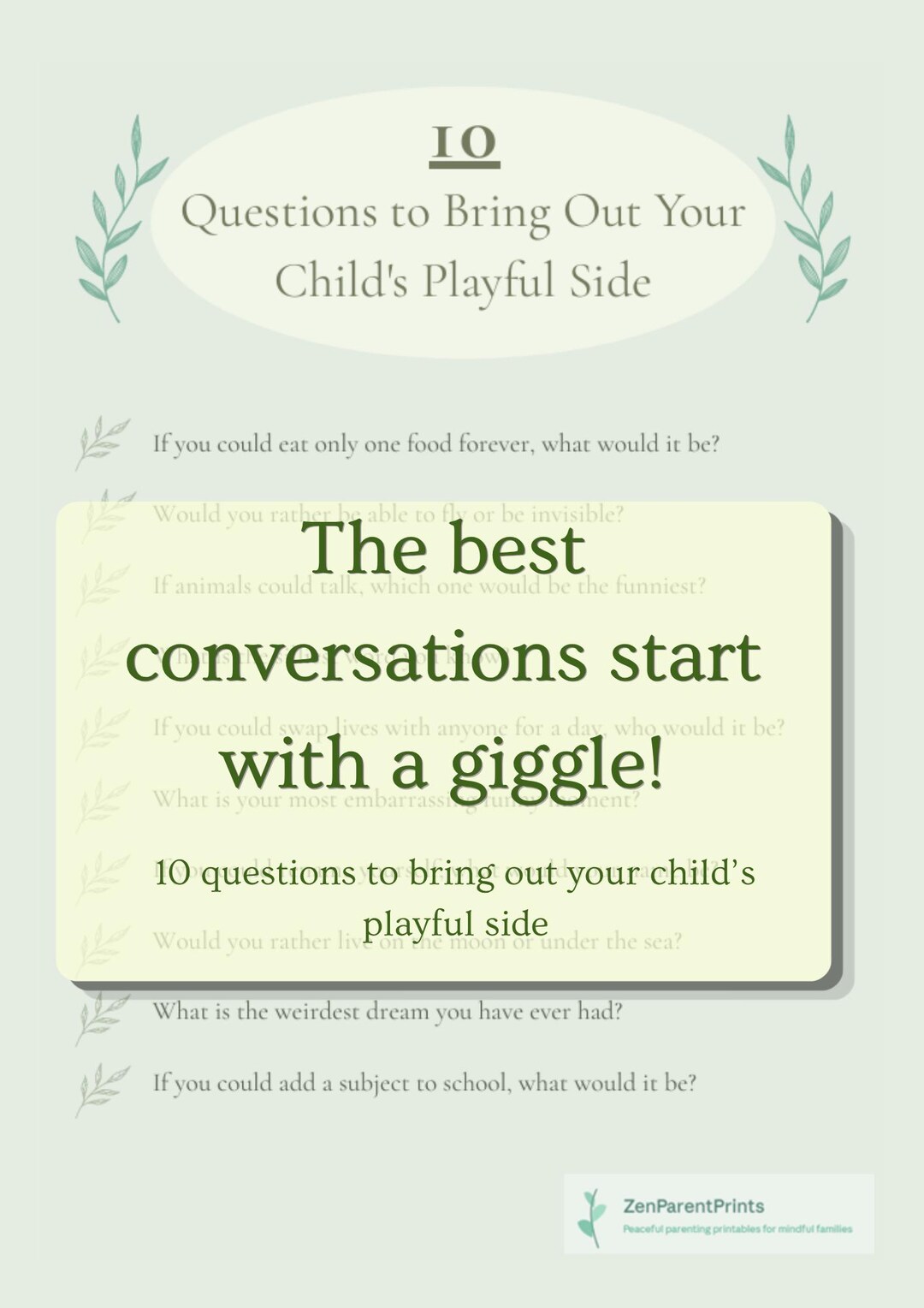Fun Conversation Starters for Kids Printable — 10 Silly & Playful ...