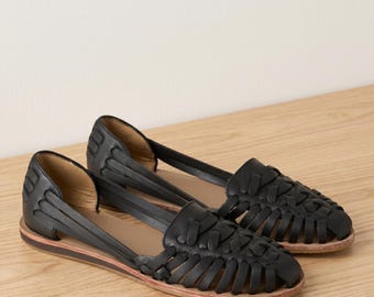 Handmade Leather Huarache Sandals, Mexican Woven Flats, Bohemian Summer Shoes