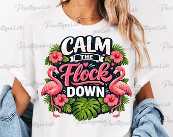 Lugna flocken PNG: Rolig flamingostrand tropisk sommarsemester png kustfågelhumor solnedgångsparadis (digital nedladdning)
