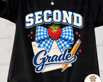 Second Grade Bow Apple Pencil Back to School PNG: Cute School Graphic Classroom Celebration PNG Teacher Student Design (Digital Download)