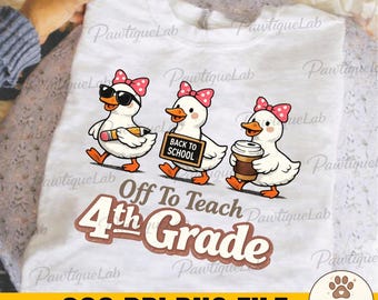 Auf zum Unterrichten – Lustiges Gans-Motiv für Viertklässler (PNG): Humorvolle Lehrer-Cliparts für die vierte Klasse (digitaler Download)