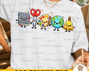 Material escolar para el primer día de clases: imágenes prediseñadas de material escolar para el aula (descarga digital).