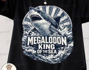 Megalodón Rey del Mar PNG: Divertido amante de los tiburones, depredador del océano, vida marina PNG Clipart vintage (Descarga digital)