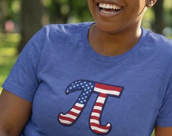 Rood wit en blauw T-shirt met 'American Pi'-symbool | Shirt met woordspeling, 4 juli