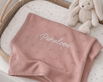 Manta personalizada para bebê com nome, em tricô pointelle, presente personalizado para recém-nascido, presente para chá de bebê, lembrança de batizado.