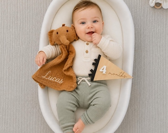 Manta de aconchego personalizada para bebê, cobertor de musselina personalizado, paninho de conforto bordado com animais, lembrança para recém-nascido.