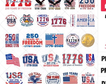 Paquete del 4 de julio del 250 aniversario en formato SVG y PNG, Águila patriótica, SVG "We The People", PNG del Día de la Independencia, Semisquincentenario, América retro