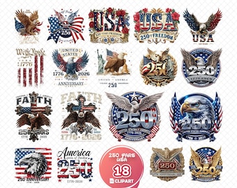 Paquete de imágenes PNG del Águila Patriótica, Gráficos del 250 Aniversario de EE. UU. (18 archivos)