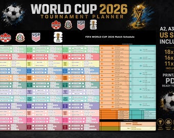 Calendario del Mundial 2026 (imprimible), tabla de partidos de fútbol, tabla de resultados del Mundial 2026, calendario del Mundial 2026, póster en PDF.